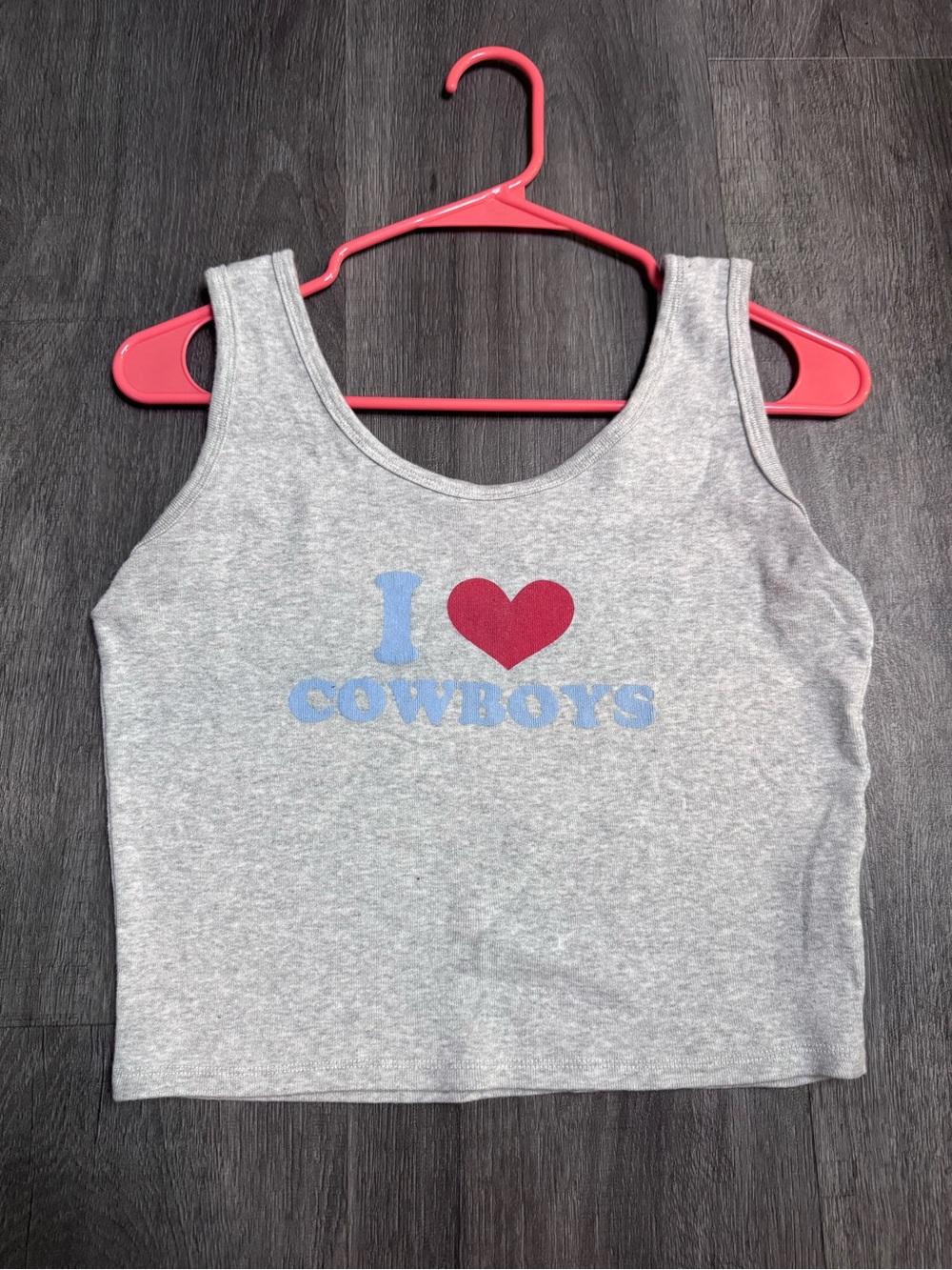 Gray Crop Tank with Red Heart 'I ♥ Cowboys' Graphic